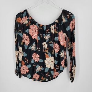 Billabong Blouse Women's Small Blue Floral Off Shoulder Long Sleeve